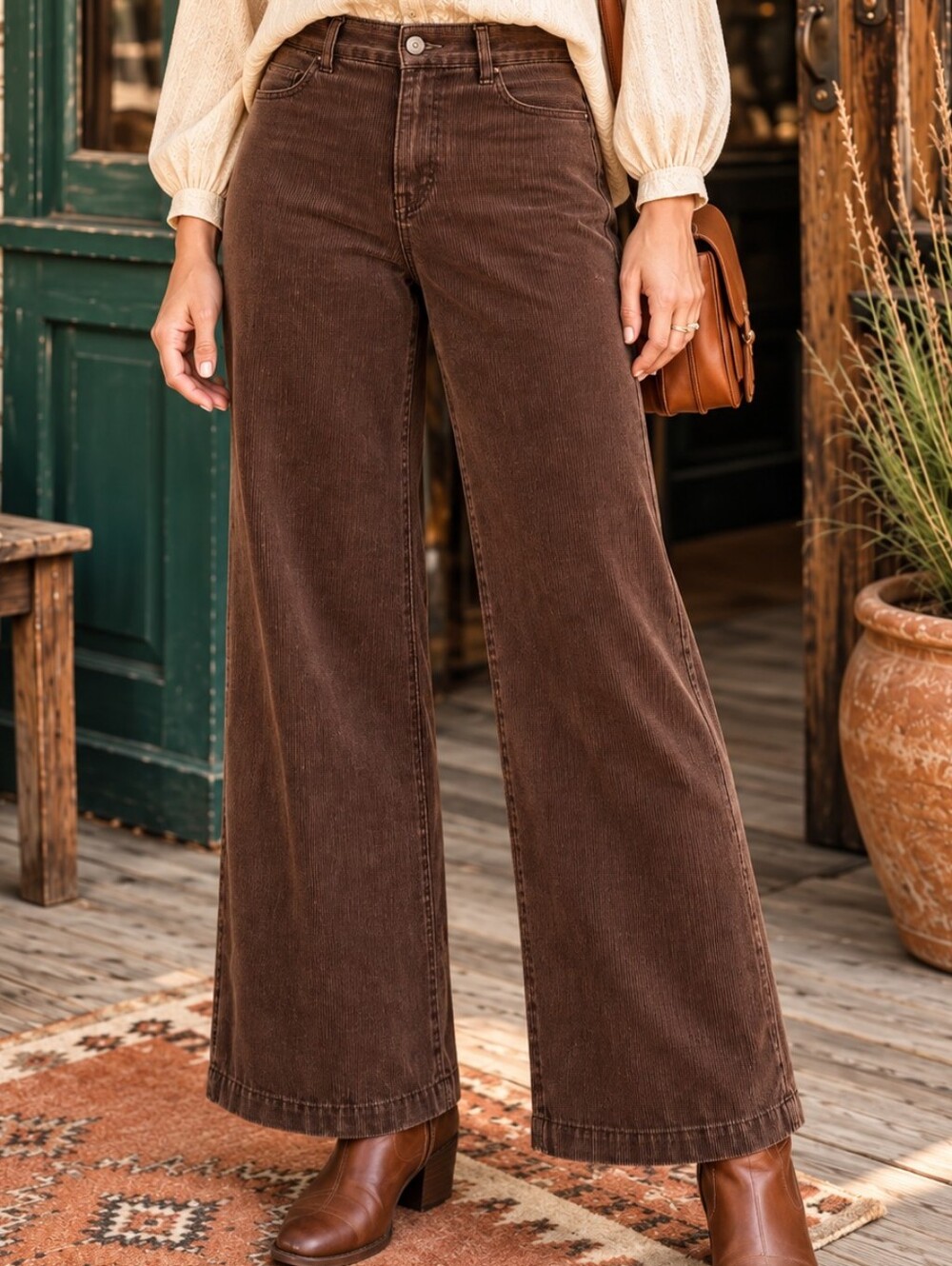 Brown Corduroy Wide Leg 70s Retro Inspired Pants Western Boho Fall Festival 10